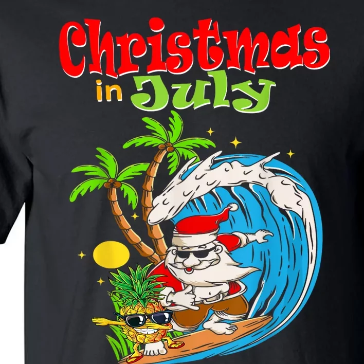 Christmas In July Santa Hawaiian Summer Surf Surfing Surfer Tall T-Shirt