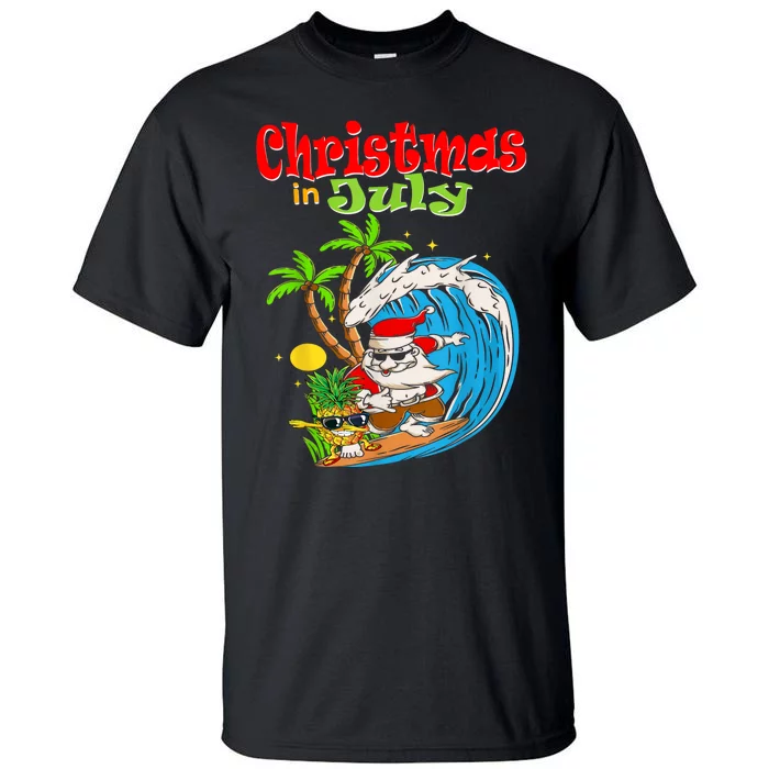 Christmas In July Santa Hawaiian Summer Surf Surfing Surfer Tall T-Shirt