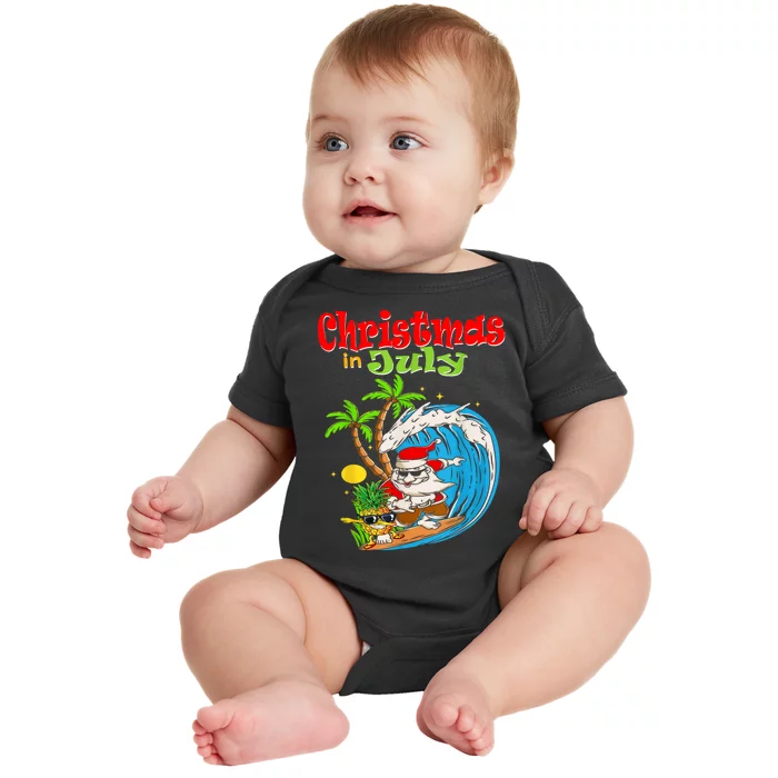 Christmas In July Santa Hawaiian Summer Surf Surfing Surfer Baby Bodysuit