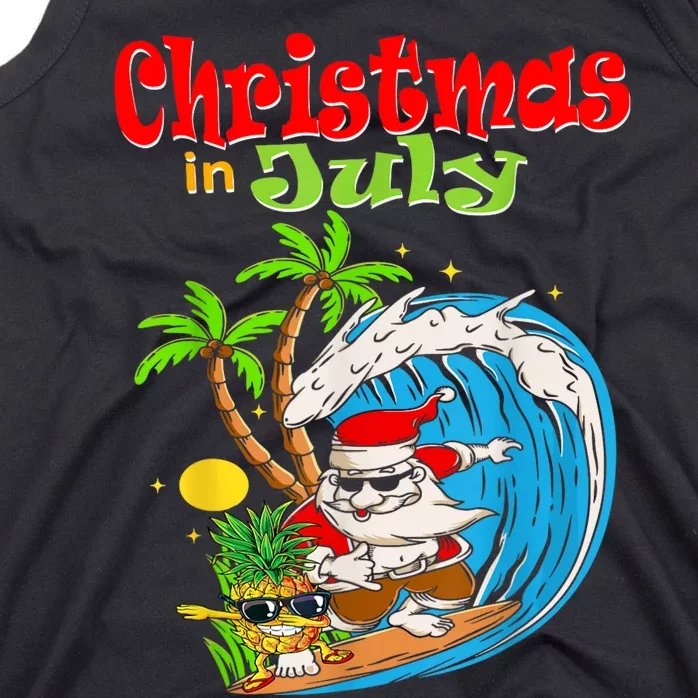 Christmas In July Santa Hawaiian Summer Surf Surfing Surfer Tank Top