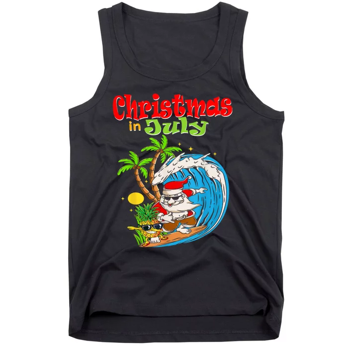 Christmas In July Santa Hawaiian Summer Surf Surfing Surfer Tank Top