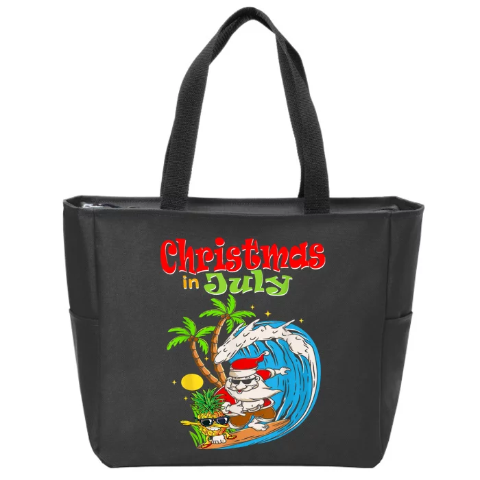 Christmas In July Santa Hawaiian Summer Surf Surfing Surfer Zip Tote Bag