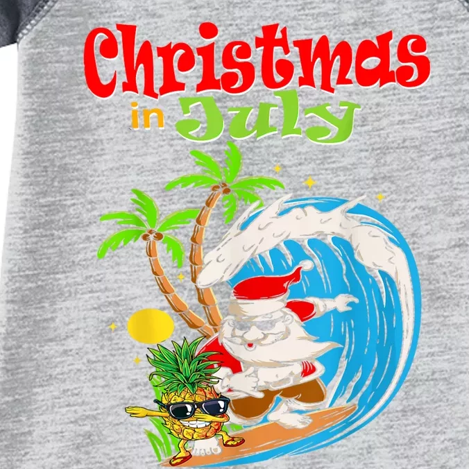 Christmas In July Santa Hawaiian Summer Surf Surfing Surfer Infant Baby Jersey Bodysuit