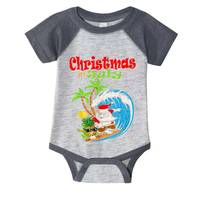 Christmas In July Santa Hawaiian Summer Surf Surfing Surfer Infant Baby Jersey Bodysuit