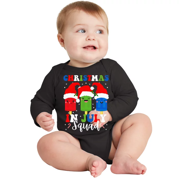 Christmas In July Squad Santa Hats Popsicles Xmas Vibes Baby Long Sleeve Bodysuit