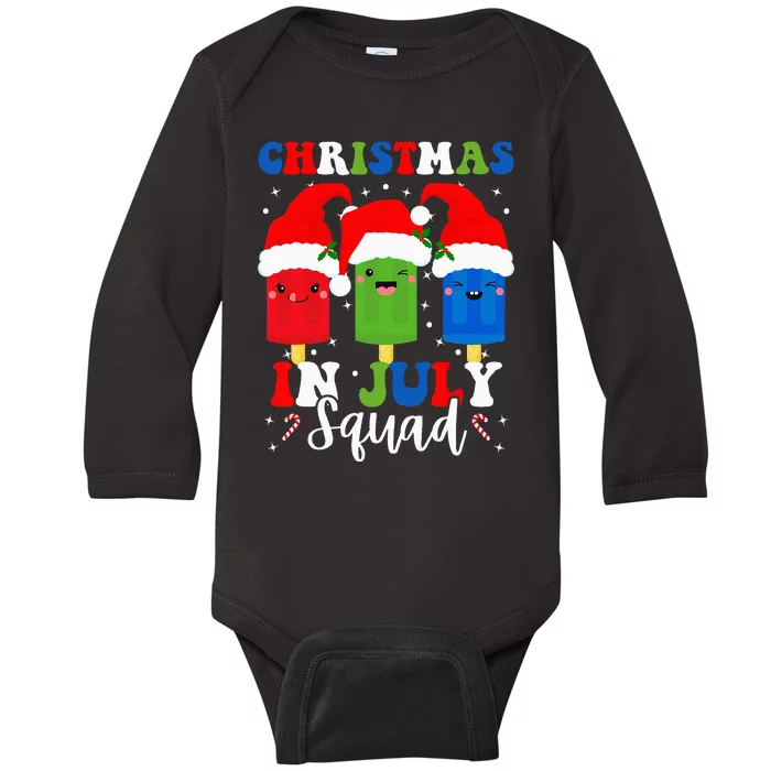 Christmas In July Squad Santa Hats Popsicles Xmas Vibes Baby Long Sleeve Bodysuit