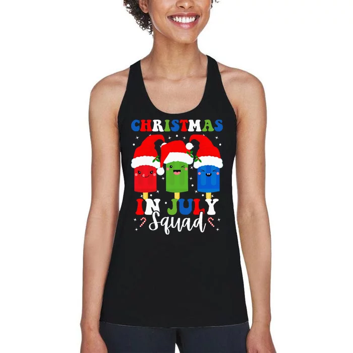 Christmas In July Squad Santa Hats Popsicles Xmas Vibes Women's Racerback Tank