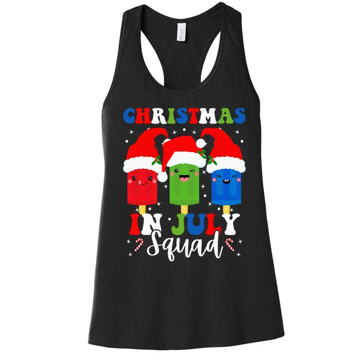 Christmas In July Squad Santa Hats Popsicles Xmas Vibes Women's Racerback Tank