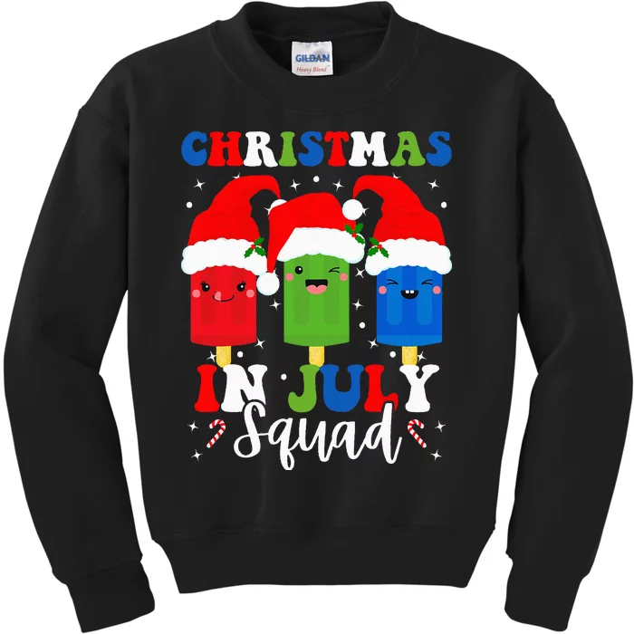 Christmas In July Squad Santa Hats Popsicles Xmas Vibes Kids Sweatshirt