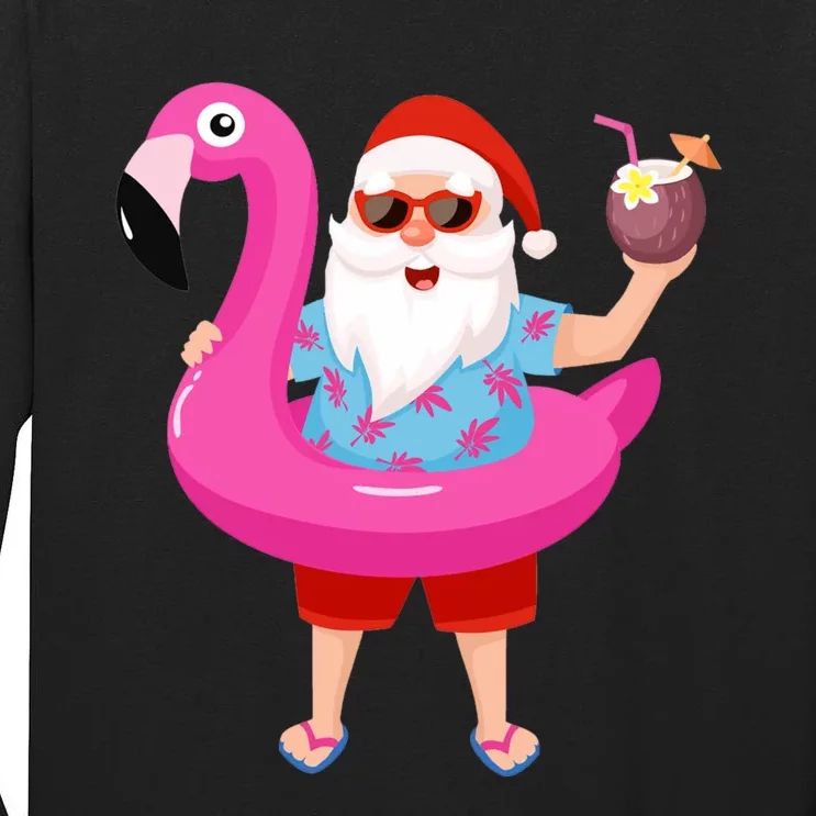 Christmas In July Santa Hawaii Sunglasses Flamingo Gifts Tall Long Sleeve T-Shirt