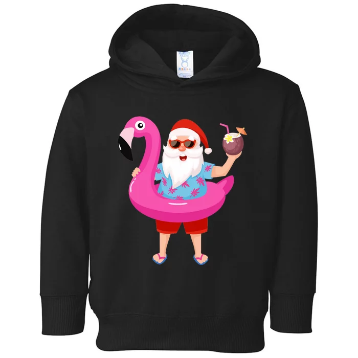 Christmas In July Santa Hawaii Sunglasses Flamingo Gifts Toddler Hoodie