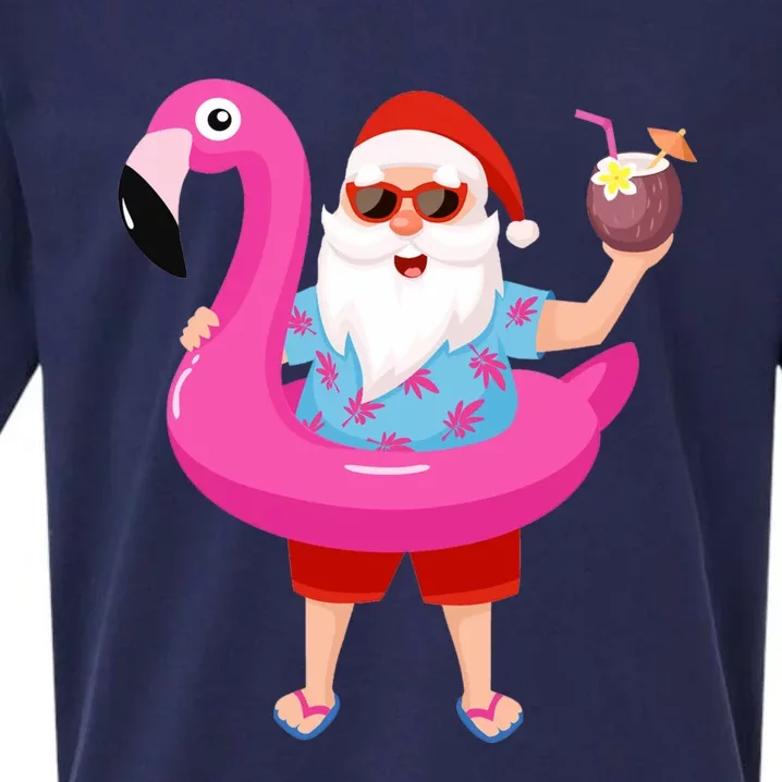 Christmas In July Santa Hawaii Sunglasses Flamingo Gifts Sueded Cloud Jersey T-Shirt