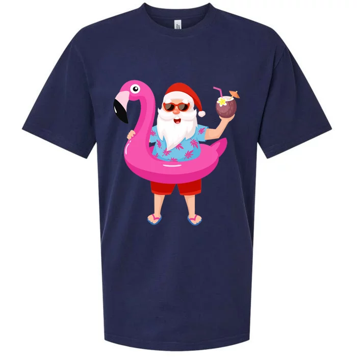 Christmas In July Santa Hawaii Sunglasses Flamingo Gifts Sueded Cloud Jersey T-Shirt