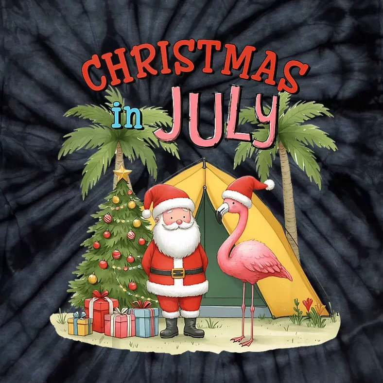 Christmas In July Flamingo Santa Summer Vacation Funny Tie-Dye T-Shirt