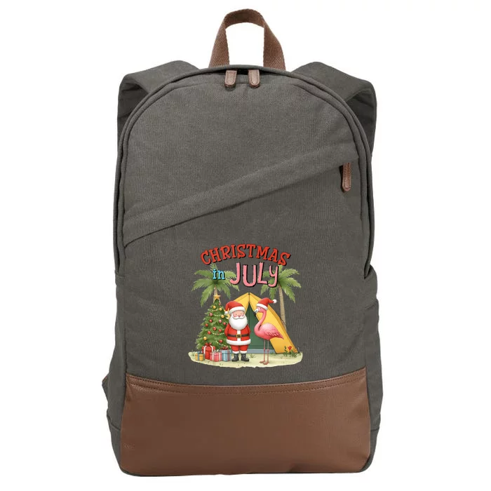 Christmas In July Flamingo Santa Summer Vacation Funny Cotton Canvas Backpack