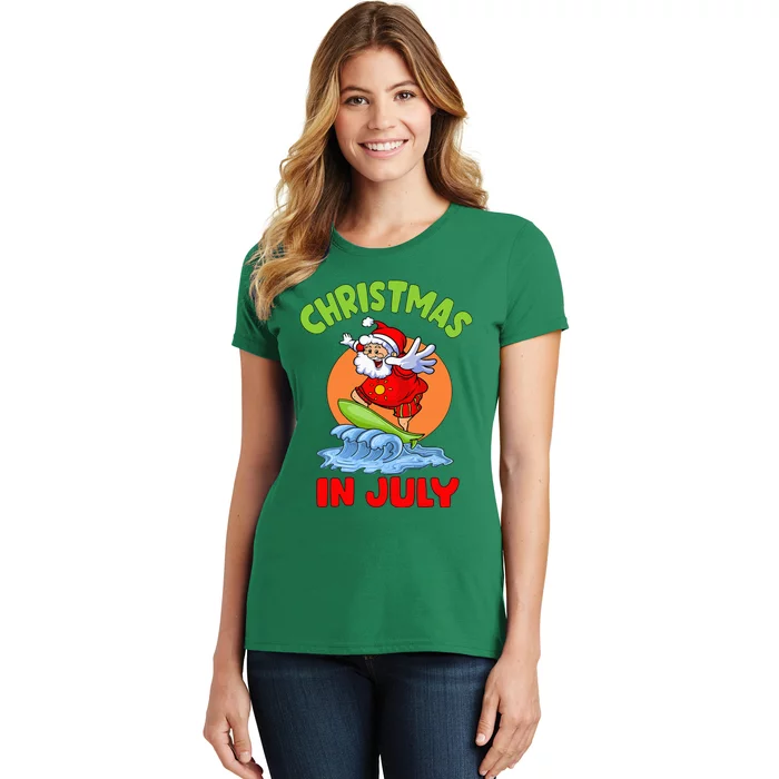 Christmas In July Santa Surfing Hawaiian Party Women's T-Shirt