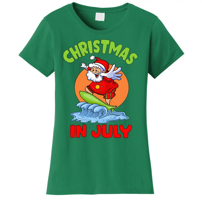 Christmas In July Santa Surfing Hawaiian Party Women's T-Shirt