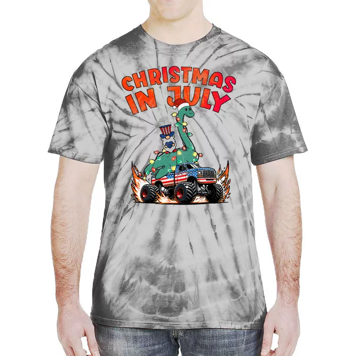 Christmas In July Monster Truck Loch Ness Monster Lawn Gnome Tie-Dye T-Shirt