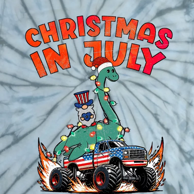 Christmas In July Monster Truck Loch Ness Monster Lawn Gnome Tie-Dye T-Shirt