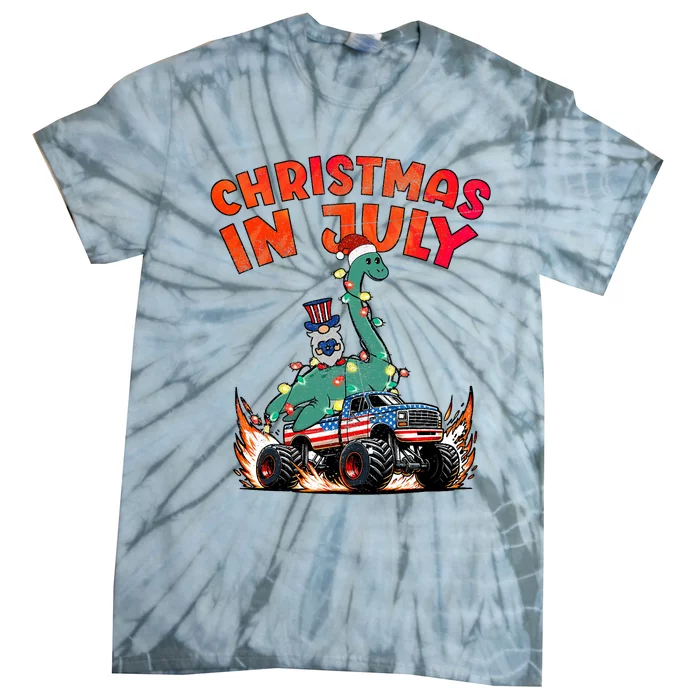 Christmas In July Monster Truck Loch Ness Monster Lawn Gnome Tie-Dye T-Shirt