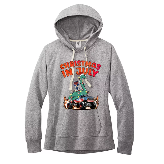 Christmas In July Monster Truck Loch Ness Monster Lawn Gnome Women's Fleece Hoodie