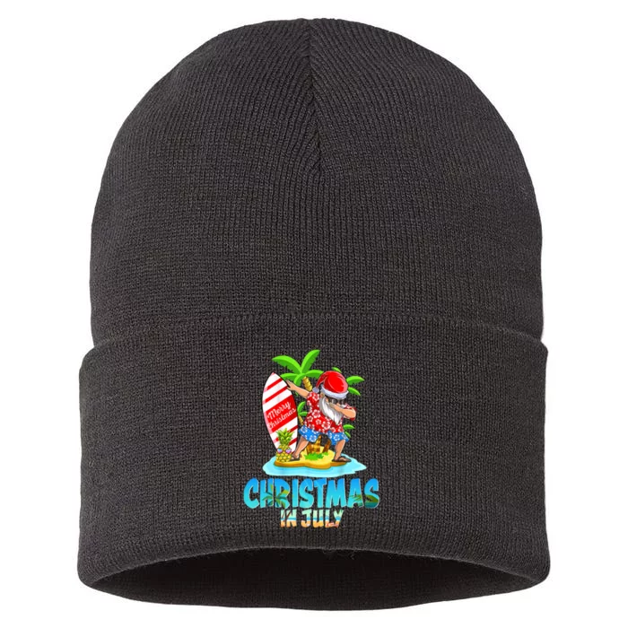 Christmas In July Santa Dab Hawaiian Summer Dabbing Surfing Sustainable Knit Beanie