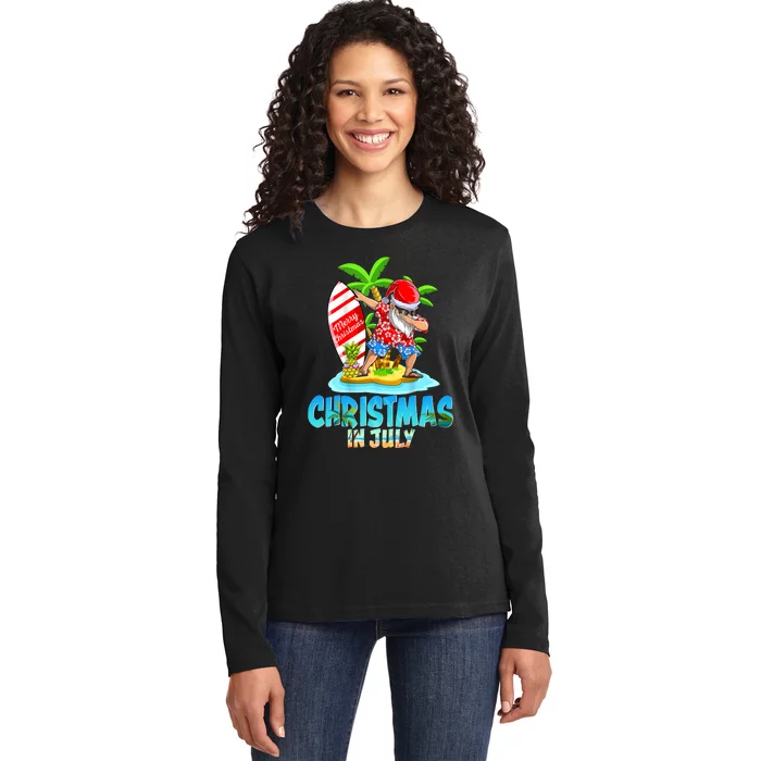 Christmas In July Santa Dab Hawaiian Summer Dabbing Surfing Ladies Long Sleeve Shirt