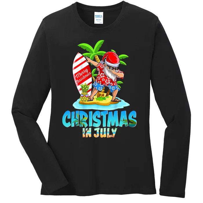 Christmas In July Santa Dab Hawaiian Summer Dabbing Surfing Ladies Long Sleeve Shirt