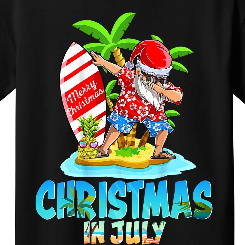 Christmas In July Santa Dab Hawaiian Summer Dabbing Surfing Kids T-Shirt