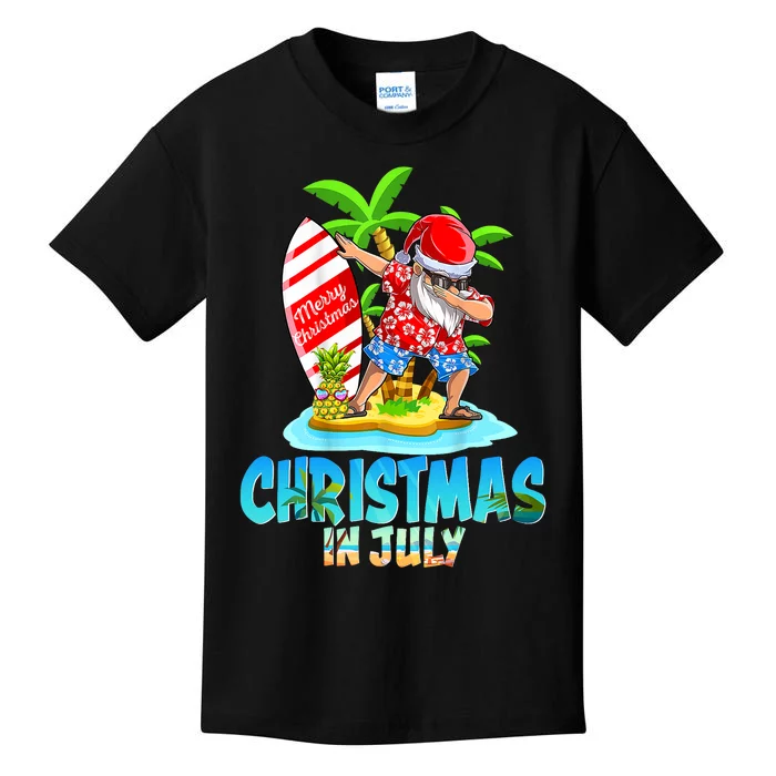 Christmas In July Santa Dab Hawaiian Summer Dabbing Surfing Kids T-Shirt