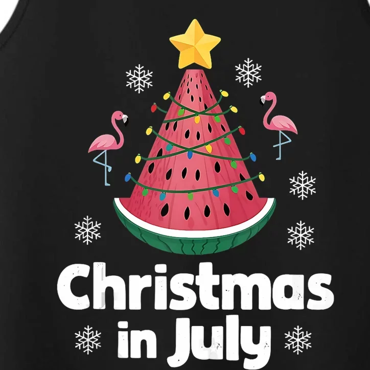 Christmas In July Watermelon Tree Funny Flamingo Xmas Beach Performance Tank