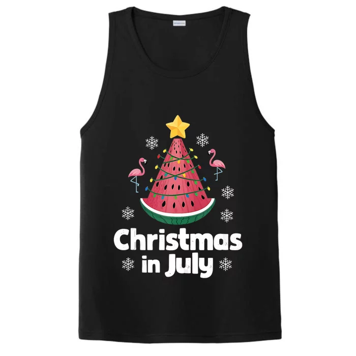 Christmas In July Watermelon Tree Funny Flamingo Xmas Beach Performance Tank