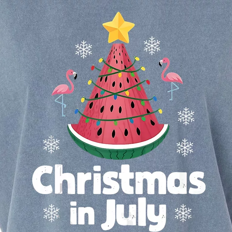 Christmas In July Watermelon Tree Funny Flamingo Xmas Beach Garment-Dyed Women's Muscle Tee