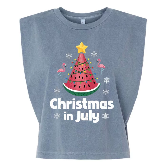 Christmas In July Watermelon Tree Funny Flamingo Xmas Beach Garment-Dyed Women's Muscle Tee