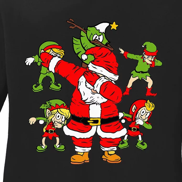 Christmas in July Santa Claus Dab Elf tree Dabbing Santa Ladies Long Sleeve Shirt