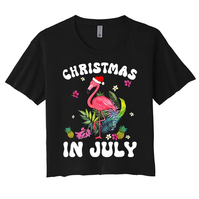 Christmas In July For Women Pink Flamingo Pink Women Women's Crop Top Tee