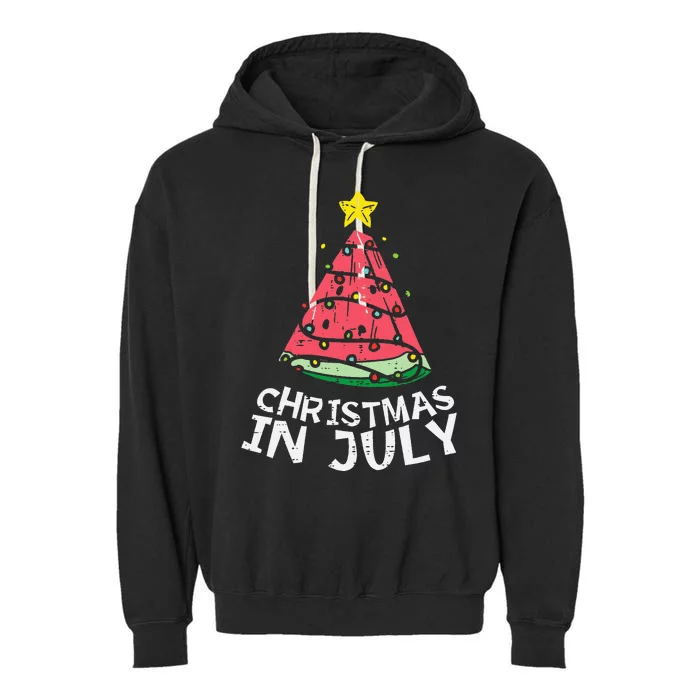 Christmas In July Watermelon Xmas Tree Summer Garment-Dyed Fleece Hoodie