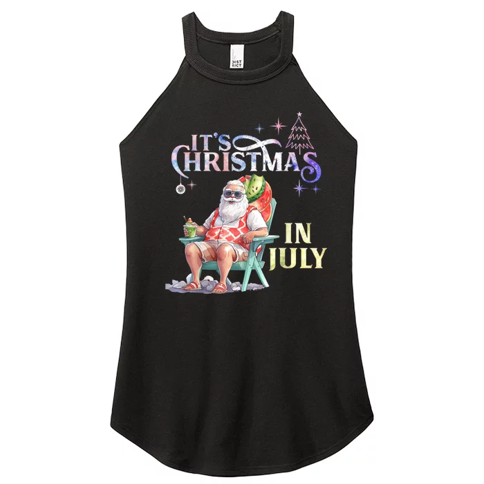 Christmas In July Santa Beach Summer Float Xmas Funny Women’s Perfect Tri Rocker Tank