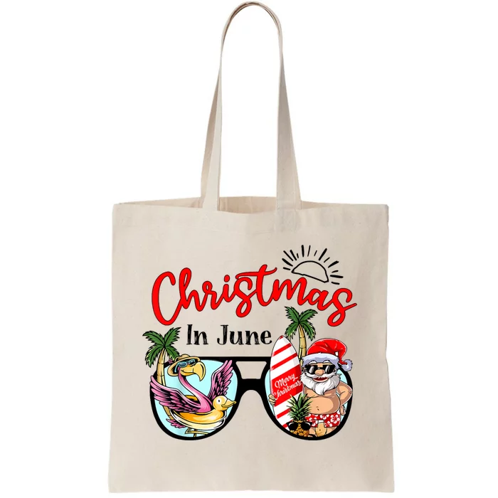 Christmas In June Sunglasses Santa Flamingo Summer Vacation Tote Bag