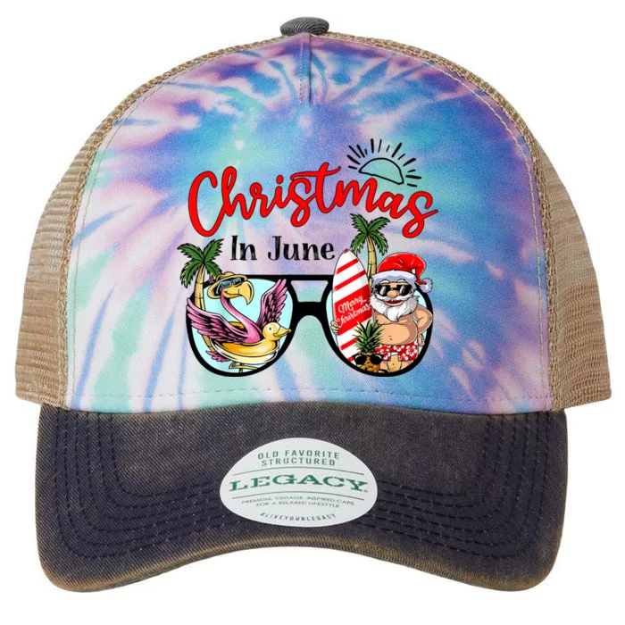 Christmas In June Sunglasses Santa Flamingo Summer Vacation Legacy Tie Dye Trucker Hat