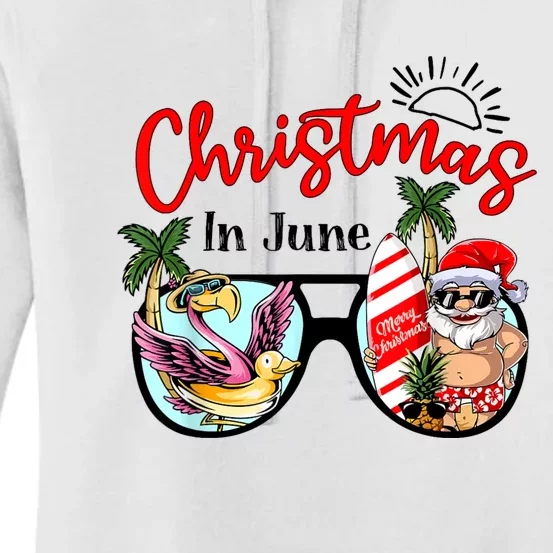 Christmas In June Sunglasses Santa Flamingo Summer Vacation Women's Pullover Hoodie