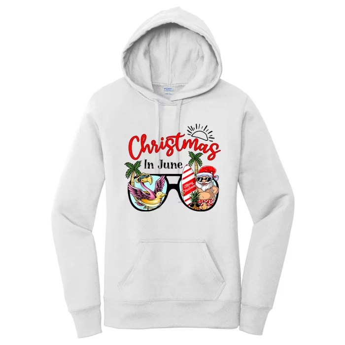 Christmas In June Sunglasses Santa Flamingo Summer Vacation Women's Pullover Hoodie