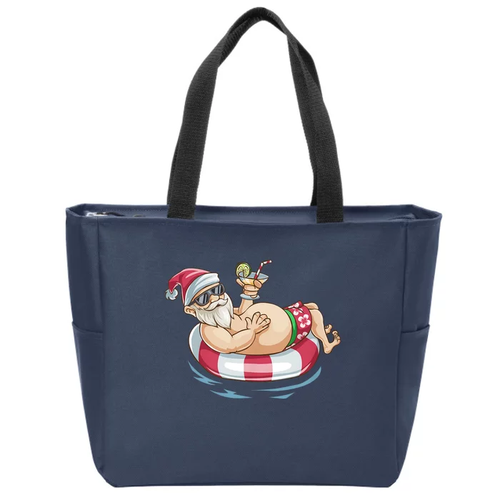 Christmas In July Hawaiian Santa Floatie Summer Zip Tote Bag