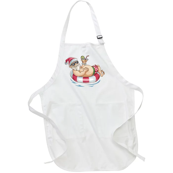 Christmas In July Hawaiian Santa Floatie Summer Full-Length Apron With Pocket