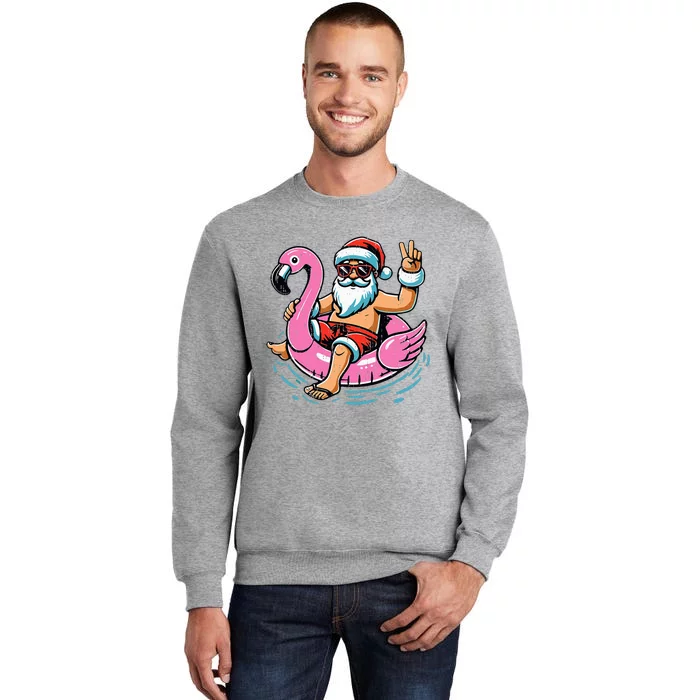 Christmas In July Santa Flamingo Summer Xmas Tall Sweatshirt