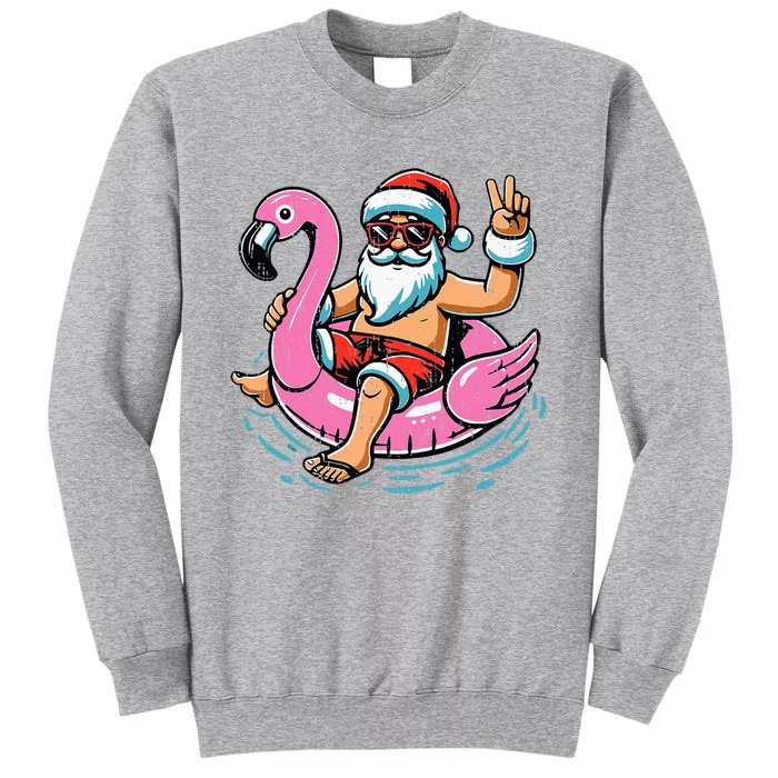 Christmas In July Santa Flamingo Summer Xmas Tall Sweatshirt