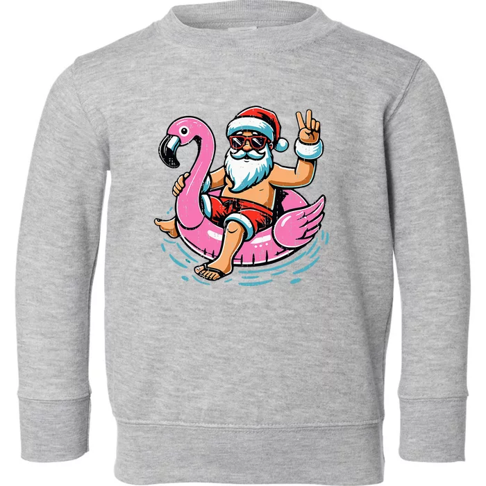 Christmas In July Santa Flamingo Summer Xmas Toddler Sweatshirt