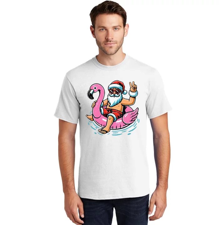 Christmas In July Santa Flamingo Summer Xmas Tall T-Shirt