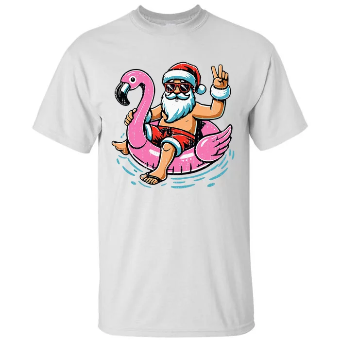 Christmas In July Santa Flamingo Summer Xmas Tall T-Shirt