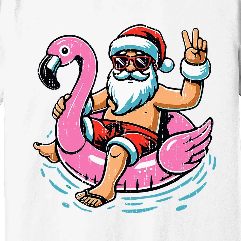 Christmas In July Santa Flamingo Summer Xmas Premium T-Shirt